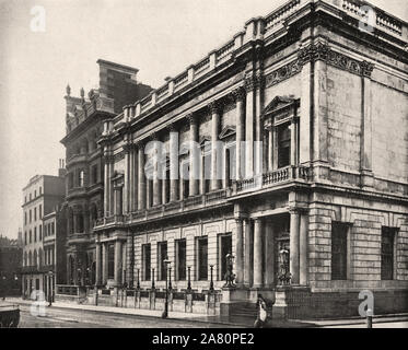 From 'The Descriptive Album of London' by George H Birch 1896 - Extracted text : ' THE CONSERVATIVE Conservative Club occupies the premises known as 74, St. James's Street. It was built in 1844, and designed by Basevi and Sydney Smirke, R.A. Its object is the furtherance of Conservative principles, and of course every candidate must be a Conservative. The Entrance Fee is IOS. od., and the Annual Subscription is IOS. od. Besides this a Subscription (for the first year only) of 2s. Od. towards the library fund is required. ' Stock Photo