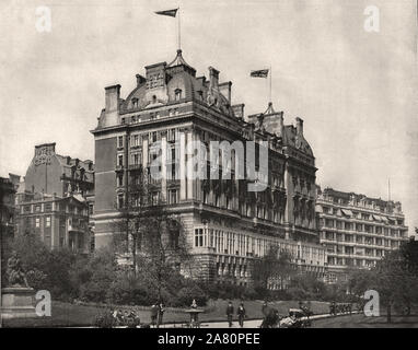 From 'The Descriptive Album of London' by George H Birch 1896 - Extracted text : ' HOTEL CECIL.—This enormous hotel occupies one of the prominent sites in London, facing the Thames Embankment, and runnmg back to the main entrance from It was one of the outcomes of the notorious Liberator Society, whose shameful transactions led to the Strand, but its enormous mass cannot exactly be called beautiful. the ruin of thousands of poor investors, and for which the promotors have been justly punished. In the building of this, two streets, Cecil and Salisbury Streets were demolished, which occupied the Stock Photo