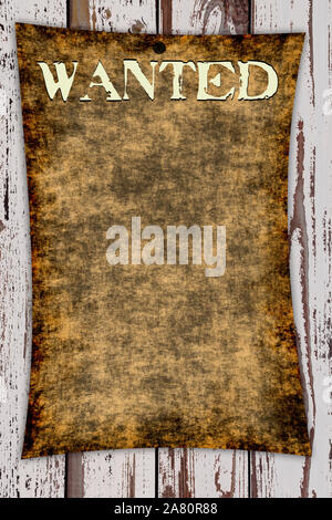 Wanted on vintage wood background Stock Photo