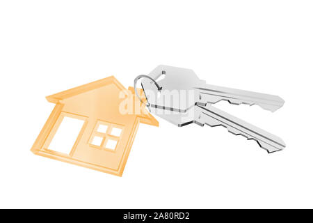 3D key ring with house hanger on white background Stock Photo