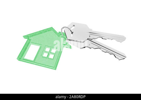 3D key ring with house hanger on white background Stock Photo