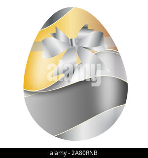 Gold silver Easter egg with bow isolated on white Stock Photo
