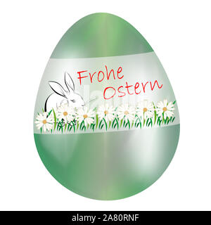 Green Easter egg with banderole and flowers german happy easter isolated on white Stock Photo