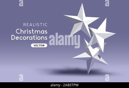 3D effect realistic Christmas star decorations. Stock Vector