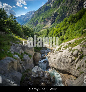Waterfall in National Park of Ordesa and Monte Perdido in Pyrenees, Aragón, Spain. Barranco Montaspro. Stock Photo