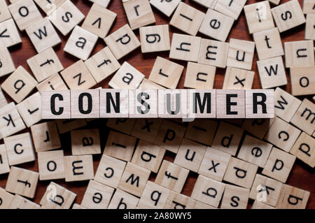 Consumer word concept on cubes for articles Stock Photo