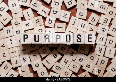 Purpose word concept on cubes for articles Stock Photo