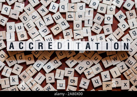 Accreditation word concept on cubes for articles Stock Photo