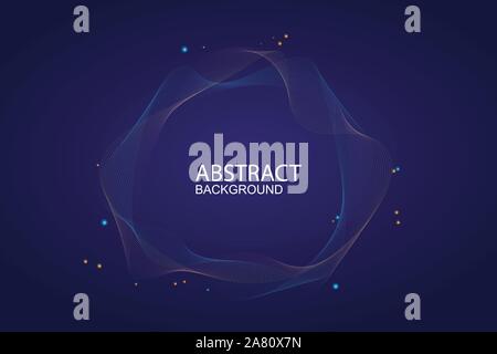 Modern vector illustration with a deformed circle shape of the particles of blue color on a dark background. Stock Vector