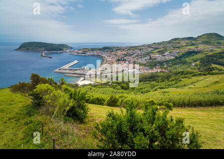 Horta, Faial island, Azores, Portugal. Summer sunny day with few clouds. Green fields. Panoramic views. Stock Photo