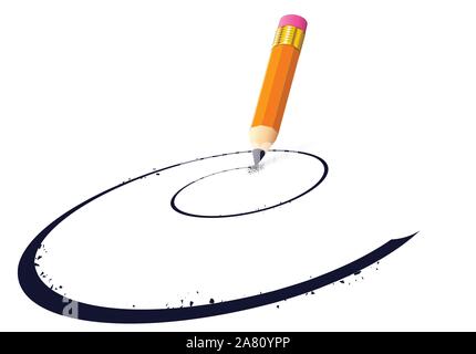 Pencil with eraser realistic icon with isometric object for school themed ad Stock Vector