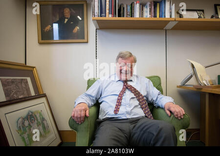 Kenneth Clarke, MP for Rushcliffe, and Father of the House in his office at the House of Commons on his last day as an MP after 49 years. Stock Photo