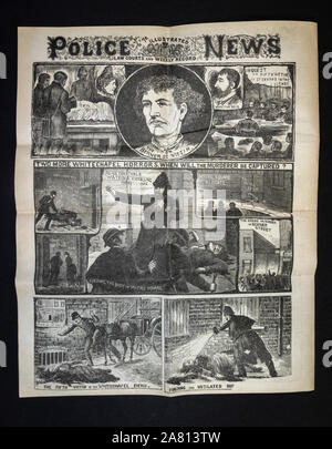 Jack the Ripper era newspaper (replica): Illustrated Police News front page showing murder of Elizabeth Stride in Berner Street. Stock Photo