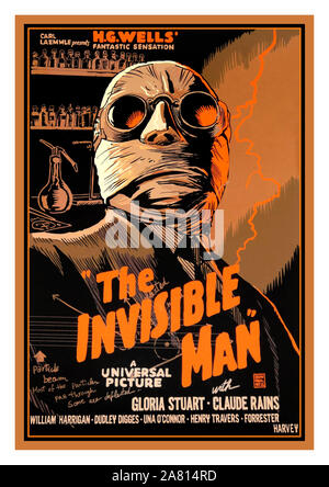 THE INVISIBLE MAN Vintage 1930's Film Movie Poster The Invisible Man (1933) HG Wells sci fi Horror with Gloria Stuart Claude Rains Universal Pictures Stock Photo