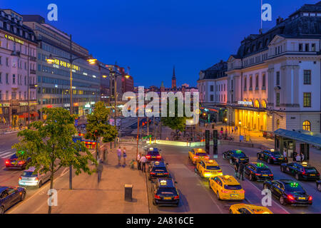 An evening view of Vasagatan Street in downtown Stockholm, Sweden. Stock Photo