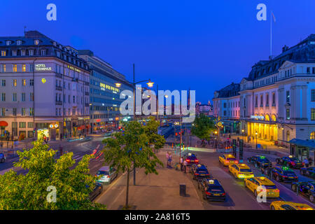 An evening view of Vasagatan Street in downtown Stockholm, Sweden. Stock Photo