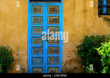 moroccan old doors in the andalusian garden Rabat. Morocco Stock Photo