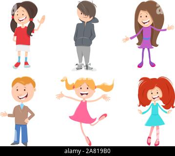 Cartoon Illustration of Happy Children and Teen Kids Characters Set Stock Vector