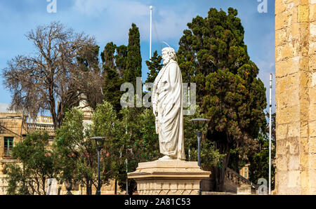 St Paul statue at the entrance to Collegiate Church of St Paul in Rabat, Malta. Stock Photo