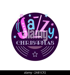 Jazzy Christmas holiday music fest hand drawn flat vector sticker Stock Vector
