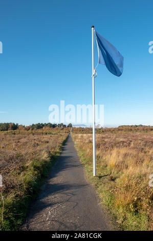 Blue flags mark the position of the Jacobite  line before the battle of Culloden in 1746. Culloden Moor, Inverness. Stock Photo
