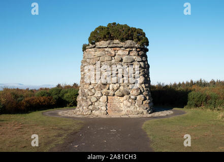 Culloden battlefield memorial cairn to remember the highlanders who fought at the Battle of Culloden on the 16th April 1746. Culloden Moor, Inverness Stock Photo