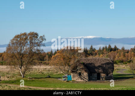Leanach cottage, Culloden Moor. The cottage dates from the time of the battle and has been recently restored by the National Trust for Scotland. Stock Photo