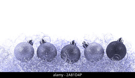 Christmas tree balls on angel hair, blue shades Stock Photo