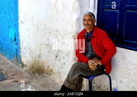 Rabat, Morocco - 22.04,2019: Moroccan man, an elderly seller in the market - portrait Stock Photo