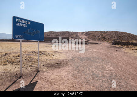 Akapana Pyramid at Tiwanaku Archeological Complex, Bolivia Stock Photo