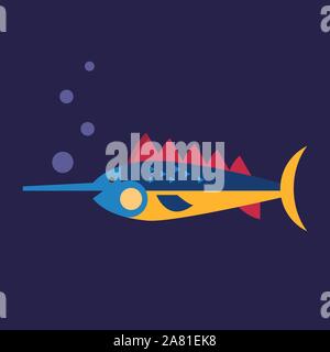 Swordfish underwater, illustration, vector on white background. Stock Vector