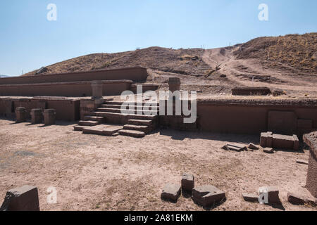 Akapana Pyramid at Tiwanaku Archeological Complex, Bolivia Stock Photo