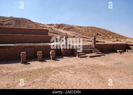 Akapana Pyramid at Tiwanaku Archeological Complex, Bolivia Stock Photo