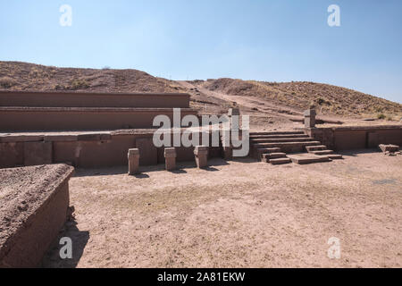 Akapana Pyramid at Tiwanaku Archeological Complex, Bolivia Stock Photo