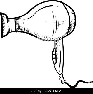 Hair dryer drawing, illustration, vector on white background. Stock Vector