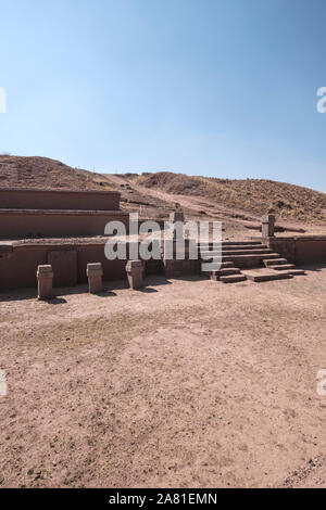 Akapana Pyramid at Tiwanaku Archeological Complex, Bolivia Stock Photo