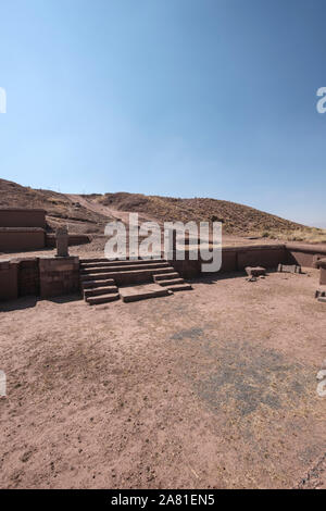 Akapana Pyramid at Tiwanaku Archeological Complex, Bolivia Stock Photo