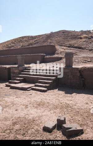 Akapana Pyramid at Tiwanaku Archeological Complex, Bolivia Stock Photo