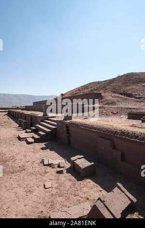 Akapana Pyramid at Tiwanaku Archeological Complex, Bolivia Stock Photo