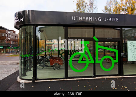 Umea, Norrland Sweden - October 11, 2019: rental of U-bikes, bicycle garage and service Stock Photo