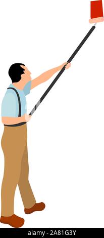 Man painting wall, illustration, vector on white background. Stock Vector