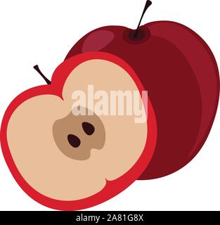 Apple cut in half, illustration, vector on white background. Stock Vector