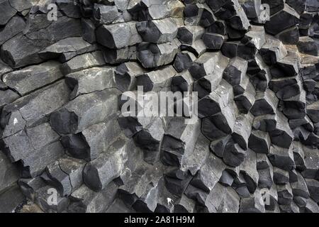 Basalt columns at the black lava edge Reynisfjara, near Vik, South Iceland, Iceland Stock Photo