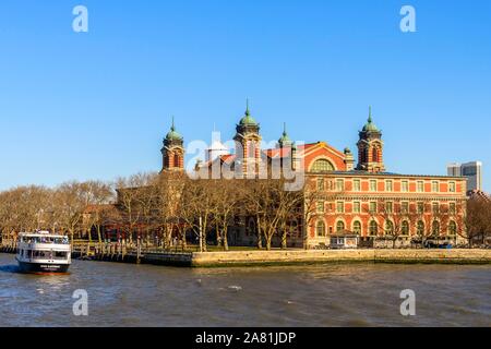 View from Hudson River to Memorial Museum of Immigration, former Immigrant Collection Center, Ellis Island Immigrant Building, Ellis Island, New York Stock Photo