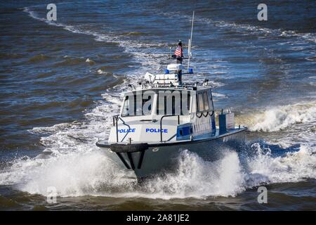Police boat on the Hudson River, Police, US Park Police, New York City, New York, USA Stock Photo