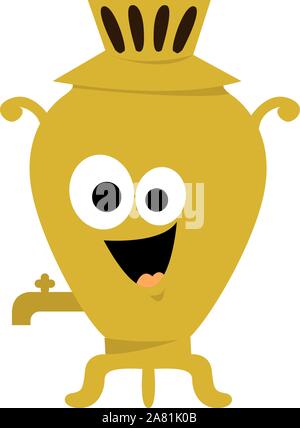 Golden samovar, illustration, vector on white background. Stock Vector