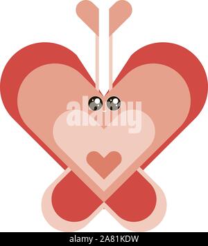 Heart butterfly, illustration, vector on white background. Stock Vector