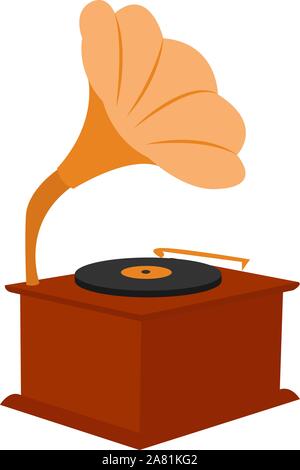 Golden gramophone, illustration, vector on white background. Stock Vector