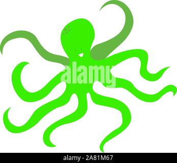 Green octopus, illustration, vector on white background. Stock Vector