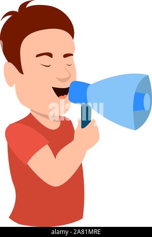 Man with megaphone, illustration, vector on white background. Stock Vector